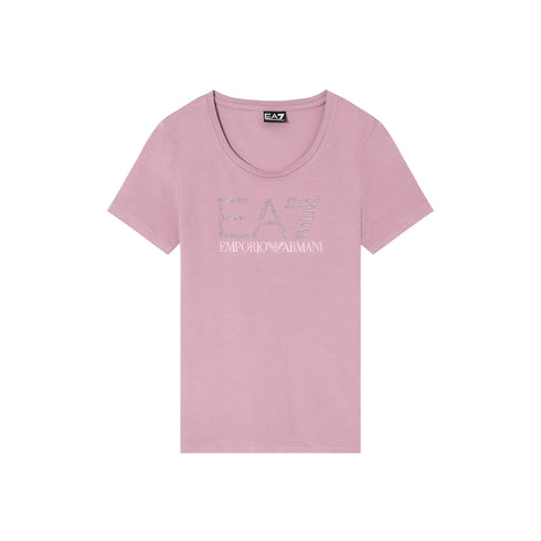 T-shirt Donna con scollo tondo, in cotone elasticizzato
